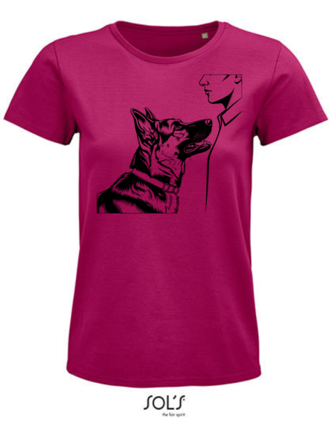 Damen T-Shirt Schäferhund mit Frau